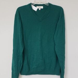 Turnbury Sweater Mens M Extra Fine Merino Wool V-Neck Green Business Casual Golf